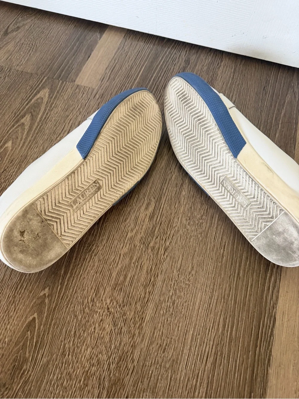 Lauren Ralph Lauren White Leather Sneakers with Blue Outsole